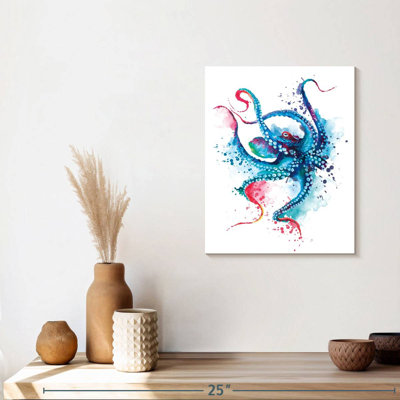 Blue Octopus Splash sur impression sur toile
