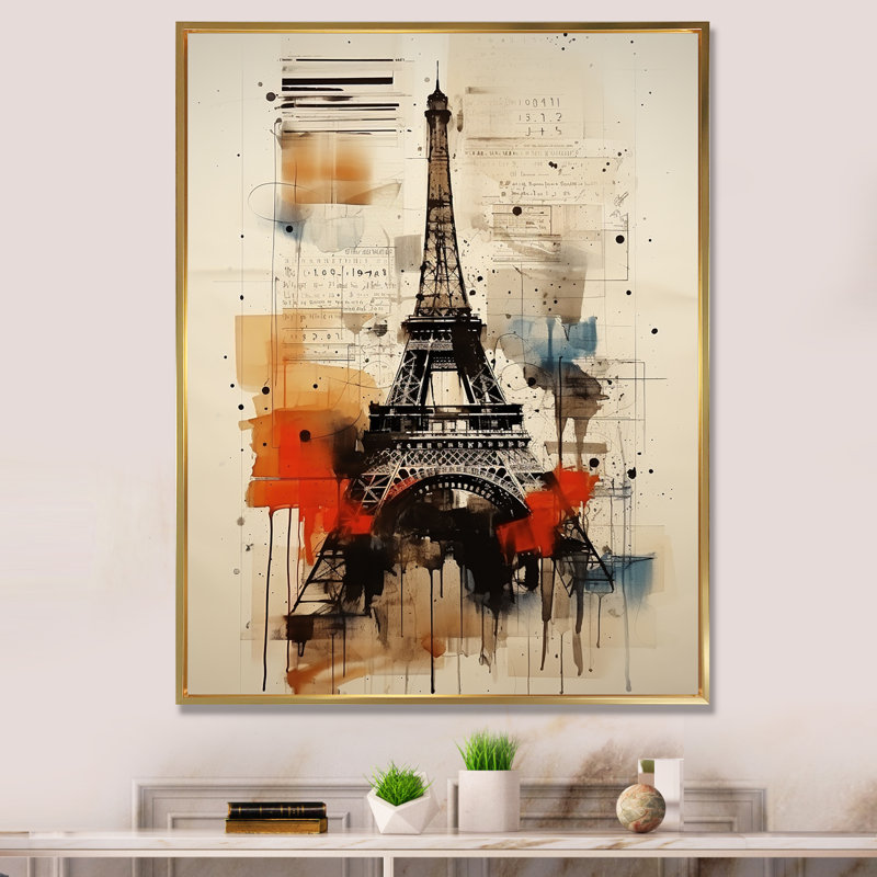 «Paris Eiffel Tower Retro Illustration», reproduction sur toile, H 32 po x l 24 po, Encadrement doré