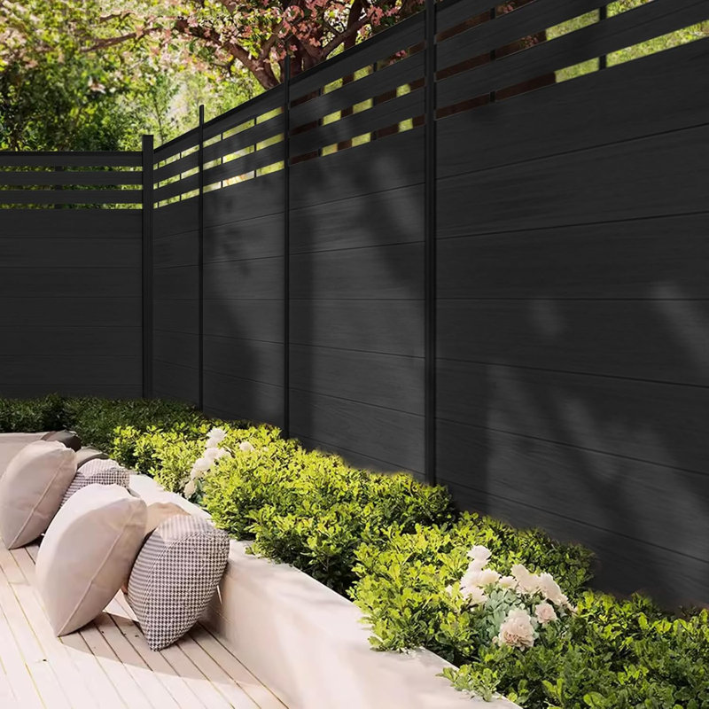6Ft H Semi-Closed Composite Privacy Fence Panels With Post, 6 ft. H x 6.3 ft. W, Black