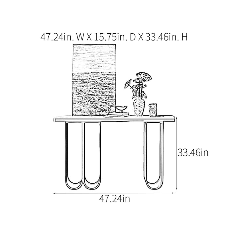 Console moderne minimaliste, Or champagne, H 33,46 po x l 47,24 po x P 15,75 po
