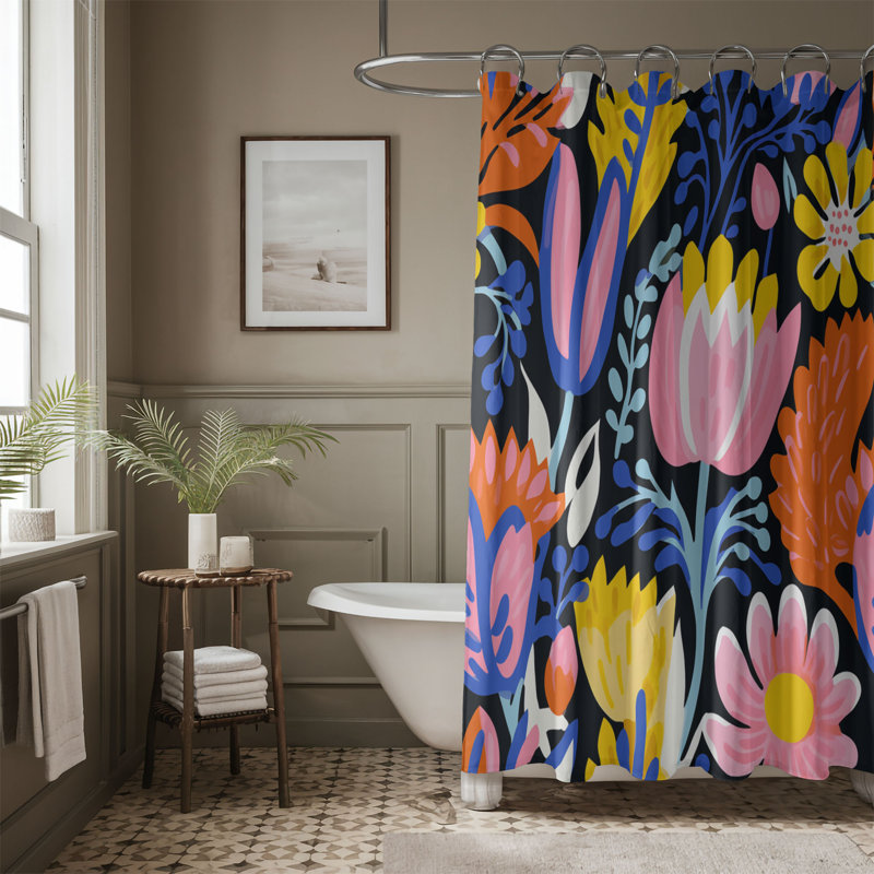 Rideau de douche standard 1 pièce Colorful Abstract Florals, H 74 po x l 71 po