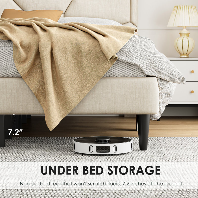 Size Bed Frame With Storage Headboard, Metal Platform Bed No Noise, Mattress Foundation Strong Metal Slats Support No Box Spring Needed