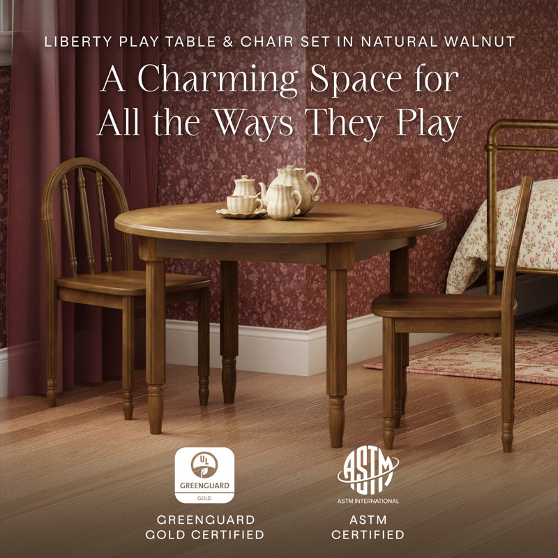 Liberty Play Table & Spindle Chairs Set, Natural Walnut