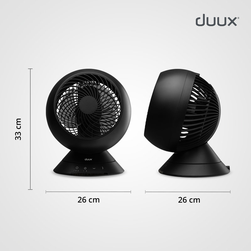 Duux Globe Table Fan with Remote Control. Quiet 33cm Oscillating, Desk Fan with 3 Speeds, Black