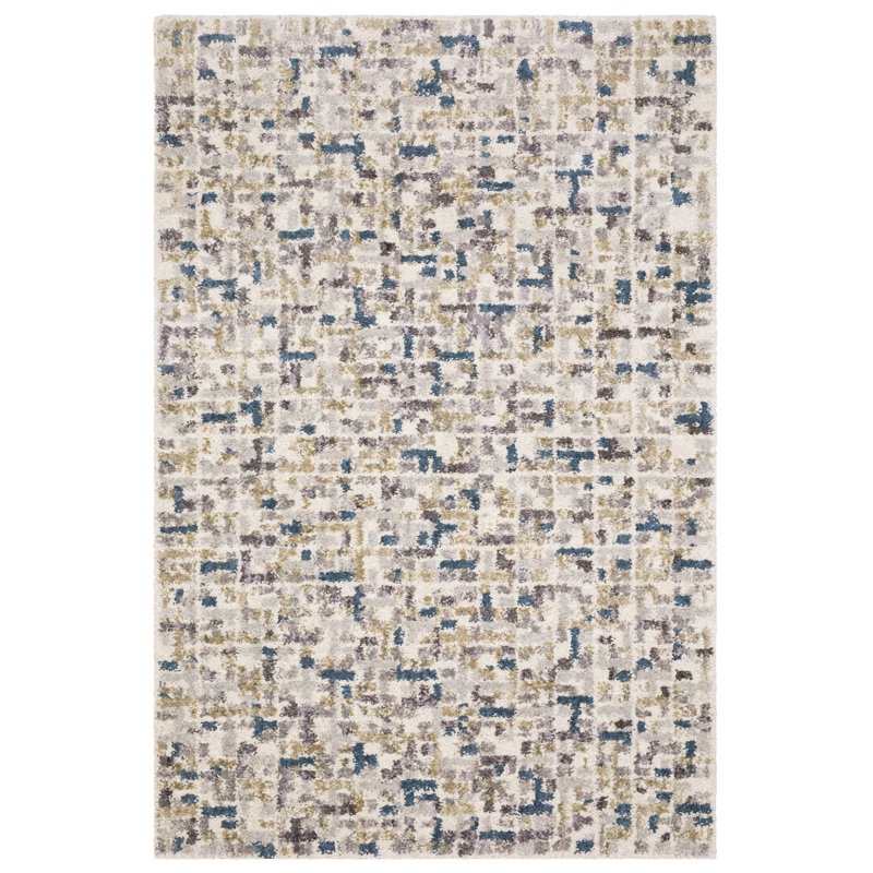 Tapis ivoire / bleu à poils longs Aveline, Rectangle 3 pi 10 po x 5 pi 5 po