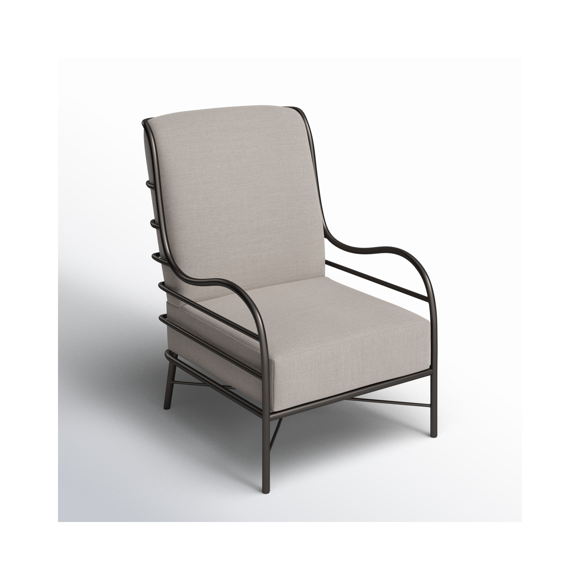 Carmel Wrought Aluminum Outdoor Lounge Chair, Dove Sunbrella® Linen, No Welt