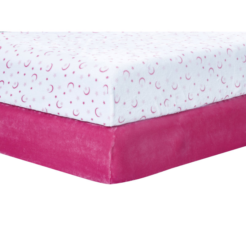 Drap-housse pour lit de bébé Micropeluche, Rose / blanc avec lune et étoiles