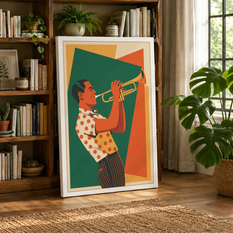 Musician in Motion Art Deco 1 Piece Wrapped Canvas Wall Art, 24x16 - 61.0 x 40.6 cm, Cream Border