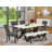 6 Piece Dining Set Contains a Rectangle Dining Room Table with X-Legs and 4 Dark Gotham Linen Fabric Parson Chairs with a Bench, Wire brushed Black-1468249018-1468249019-1468249012