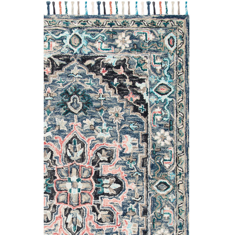 Arkadijus Oriental Handmade Tufted Wool/Cotton Area Rug in Pink/Blue, Square 5'