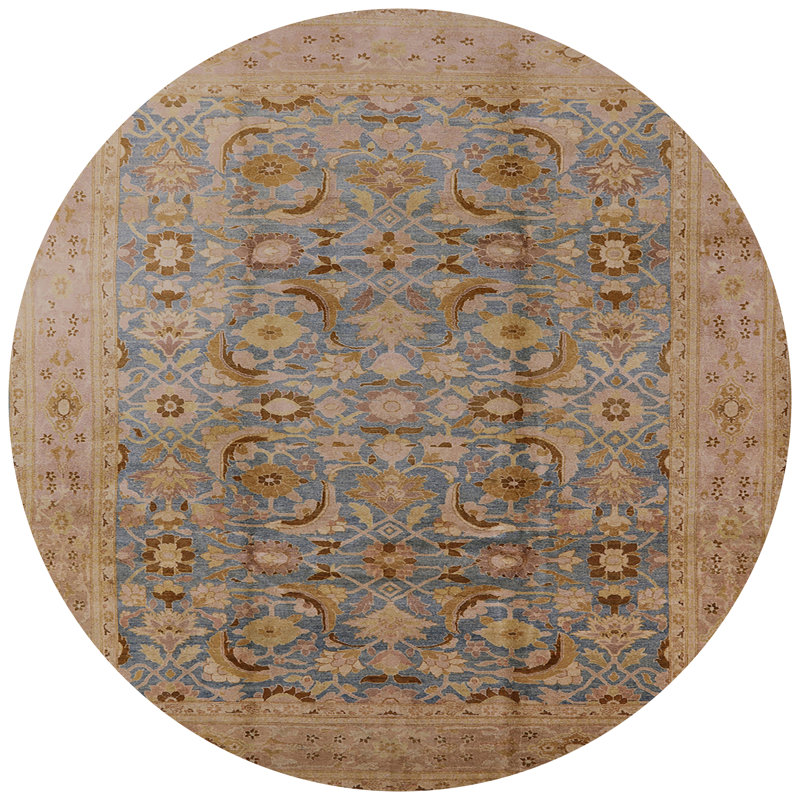 Tapis oriental beige / bleu marine, Rond 8 pi