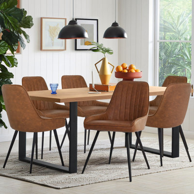 Bhagirath 6-Person Dining Set with Faux Leather Upholstered Chairs and Rectangular Table