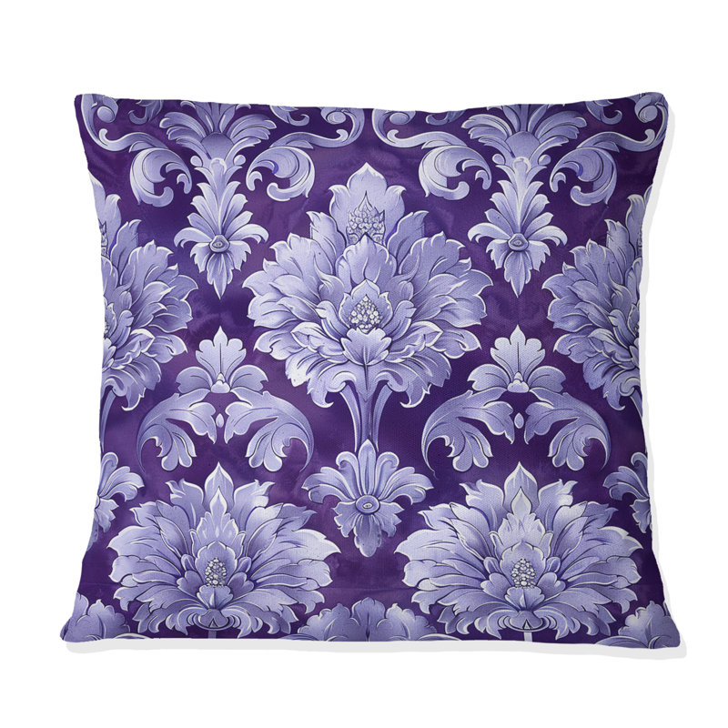Coussin décoratif mauve et argenté damassé beauté III, H 16 po x l 16 po