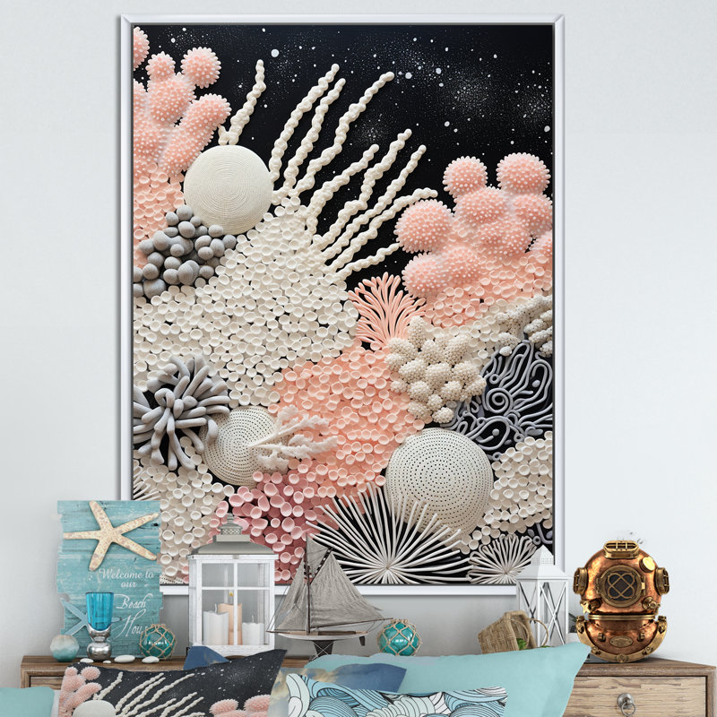 Abstrait corail noir et blanc abstrait III, reproduction sur toile, H 44 po x l 34 po x P 1,5 po, Cadre flottant blanc