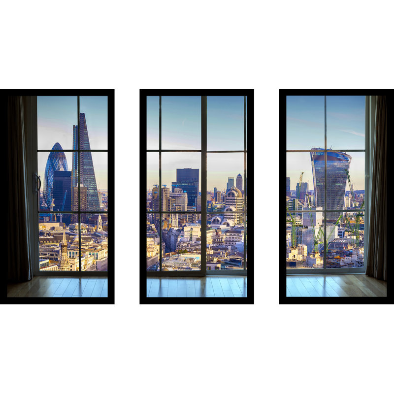 «Aereal View of London Modern District Window», ensemble de 3 reproductions de photos sur acrylique