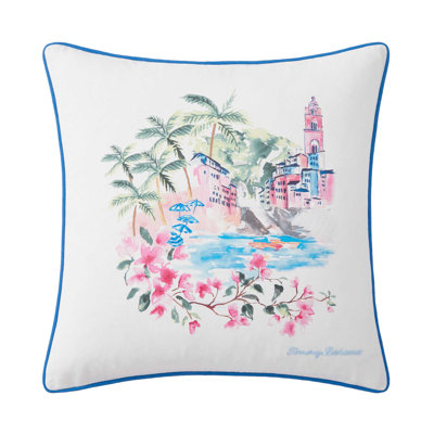 Tommy Bahama Watercolor Scenic Cotton Pink Throw Pillow