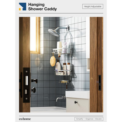 Adjustable Shower Caddy With 3-Tier Large Capacity, Rustproof Aluminum Hanging Organizer, Over Showerhead Design With Hooks And Soap/Razor Holder