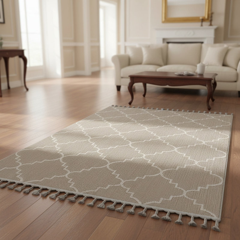 Tapis d'extérieur en treillis ivoire Guros Collection, Rectangle 7 pi 9 po x 10 pi