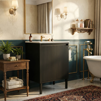 24" Modern Floor-Standing Bathroom Vanity With Ceramic Sink, Soft-Close Drawers & Sturdy Base