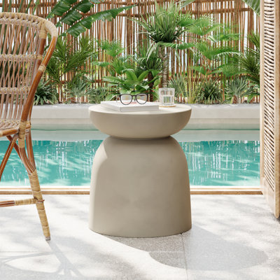 Outdoor Round Top MGO Drum Side/End Table , Living Room Accent Table,Light Grey