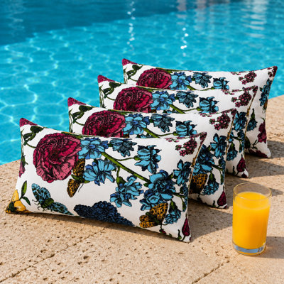 4-Piece Outdoor Lumbar Throw Pillow Set with Inserts, 12 x 44 Inch Water-Repellent and Fade-Resistant Decorative Pillows with Removable Zip Covers for Patio, Porch, Balcony and Sofa