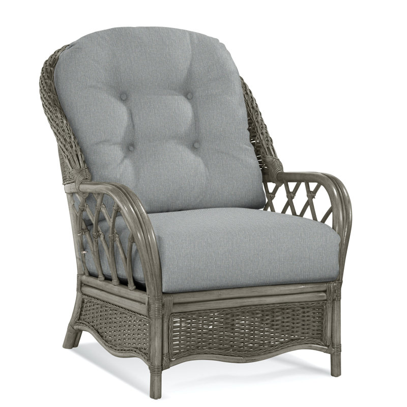 Everglade Rattan Arm Chair, Greystone, Light Blue Performance Fabric; 0851-55