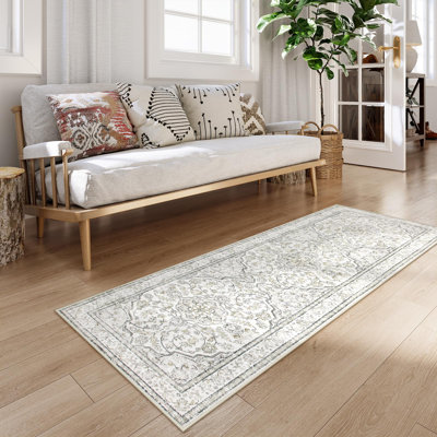 Tapis oriental moelleux de style oriental avec accents intemporels avec base antidérapante