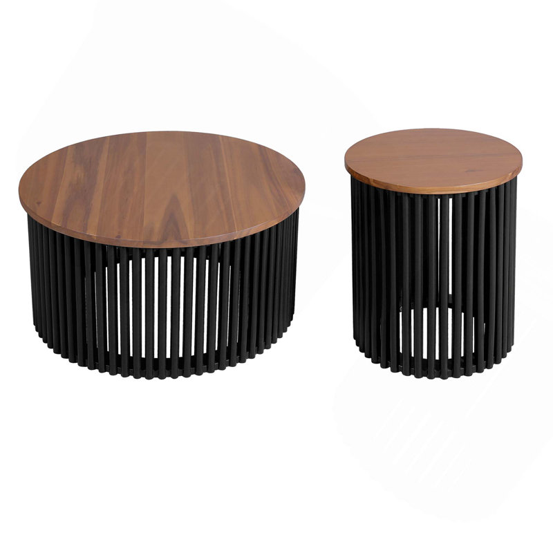 Ensemble de 2 tables basses et de tables d'appoint rustiques avec corde tissée pour le salon, 16" H x 30" W x 30" D