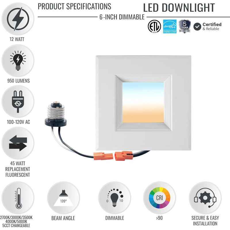 Éclairage encastré à DEL 9 W à intensité variable, 5 lumières à intensité variable de 600 lumens, remplacement de 35 W, peut s'allumer pour le plafond, éclairage intérieur (ensemble de 4)