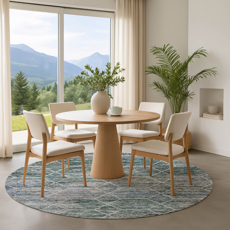 Premium Machine Washable Lubbers AMF1724 Geometric Rug, Round 8'