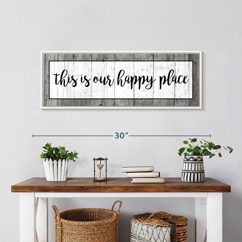 Plaque murale «This is our happy place», Cadre flottant blanc, 28 po x 10 po
