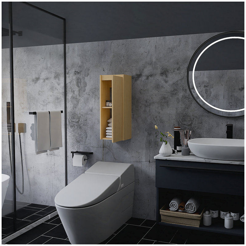 Bamboo Side Pressing Process Large Capacity Wall Cabinet, Rustic Design with Spacious Storage for Modern Bathrooms