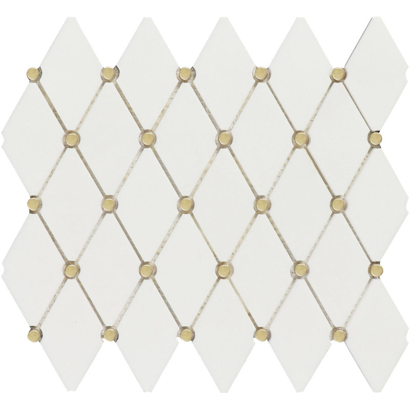 Thassos White Marble With Gold Mini Circle Mosaic Wall Tile