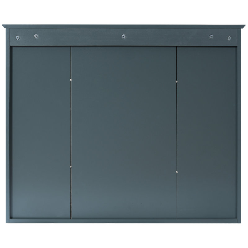 Armoire à pharmacie murale de 35 pouces avec 21 tablettes réglables, fermeture silencieuse silencieuse et miroir transparent pour le décor de la salle de bain, fonction rectangulaire bleue moderne de 35 pouces