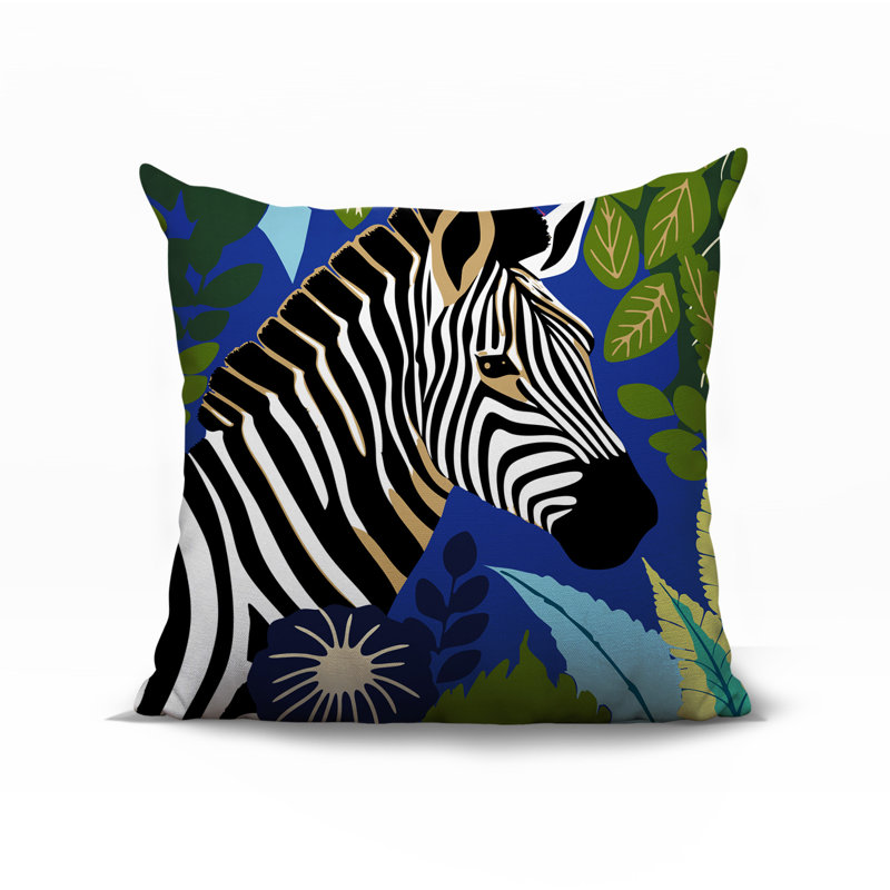 Oreiller carré réversible intérieur / extérieur Zyri Zebra, Marine, Carré 15 po