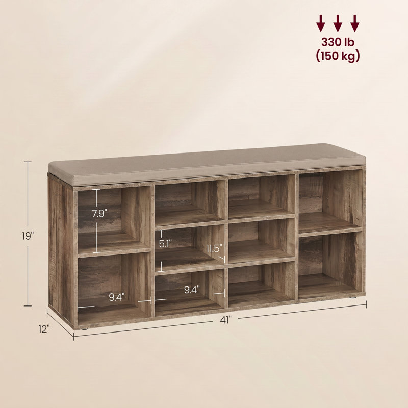 Banc de rangement pour chaussures avec paires de tablettes Arney, Bois beige