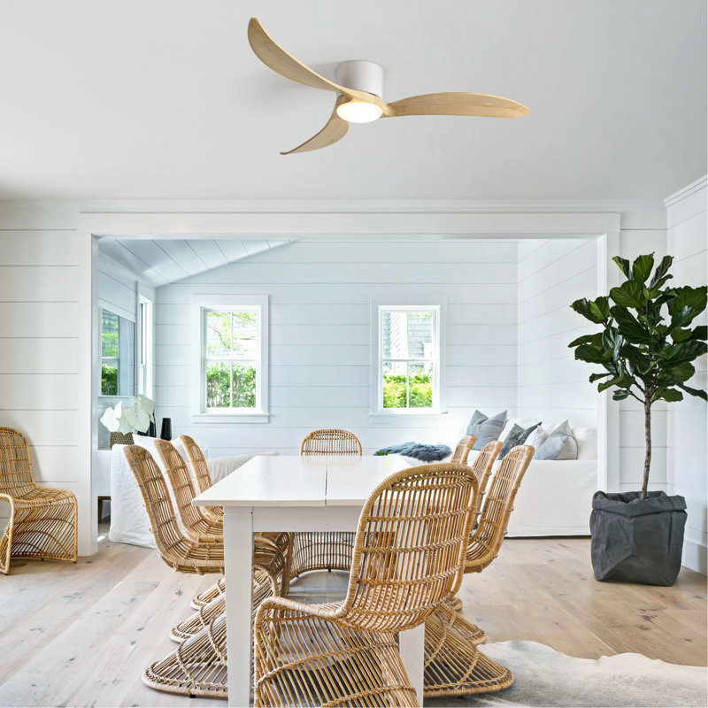 Ventilateur de plafond de 52 pouces avec lumière, 3 pales en bois naturel, télécommande, moteur à courant continu réversible pour le salon