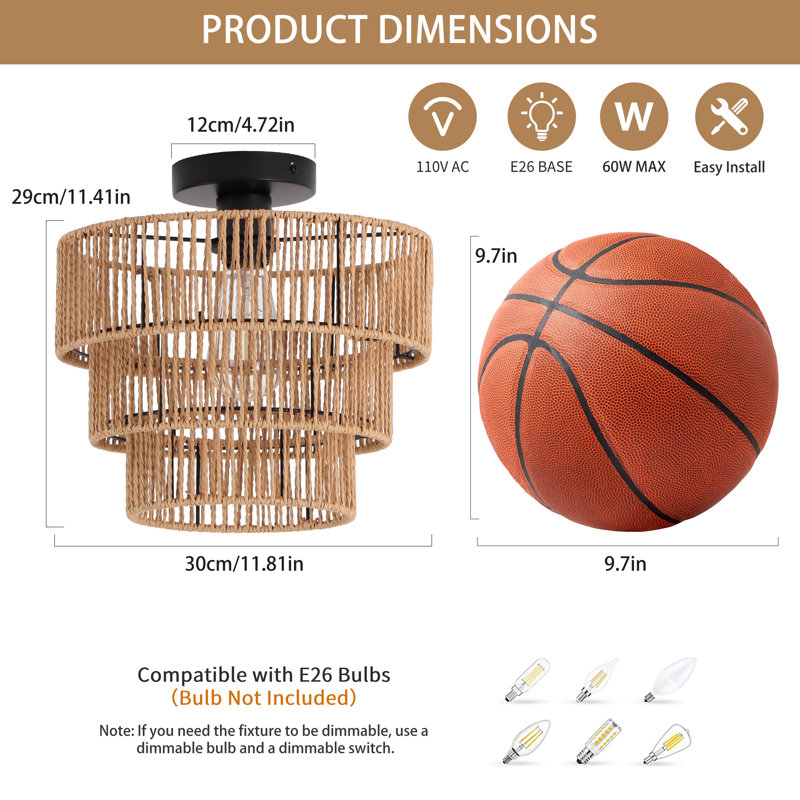 Lonnie 1 - Light 11.81" Boho Farmhouse Rattan Flush Mount