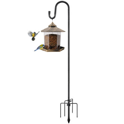 Bird Feeder Pole, 78 Inch & 5/8 Inch Diameter Stainless Steel Heavy Duty Shepherds Hooks For Outdoor To Hang Outdoor Lights With 5 Prongs Base, Rustproof (Black)