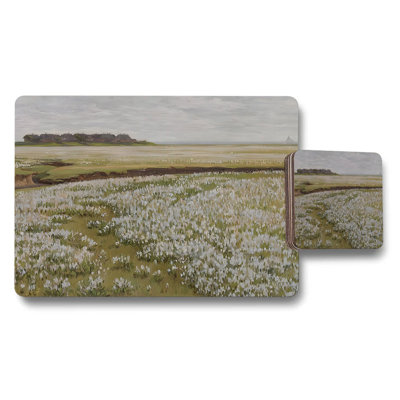 Coastal Meadow Placemat and Coaster Set With White Flowers