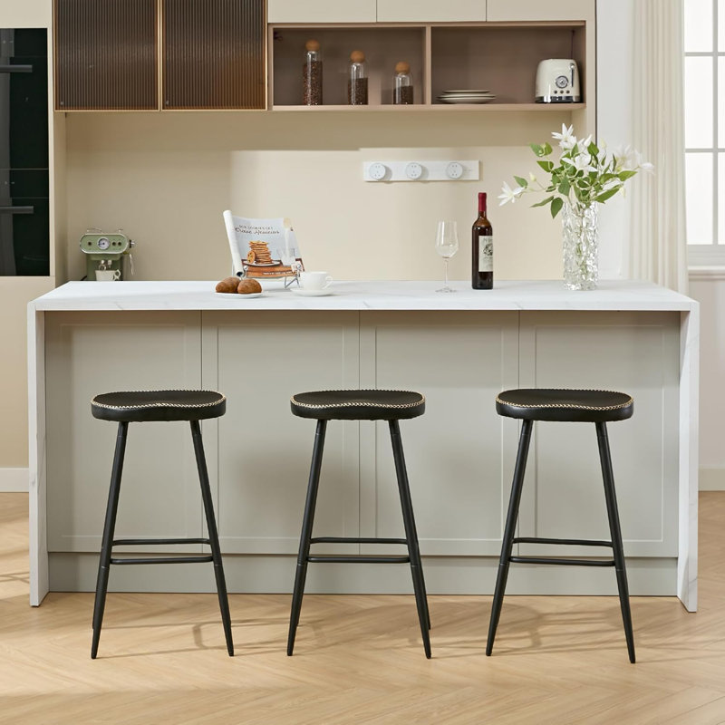 Tabourets de bar en simili cuir sans dossier pour îlot de cuisine (ensemble de 3), Tabouret de bar (hauteur du siège 28 po)
