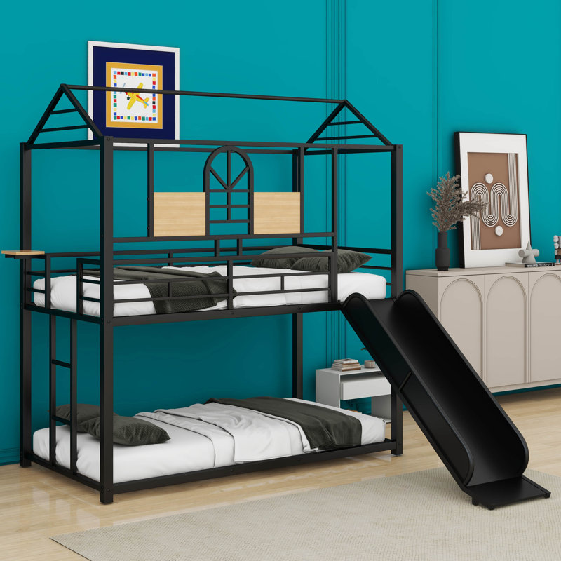 Reesa Kids Twin Over Twin Bunk Bed, Black