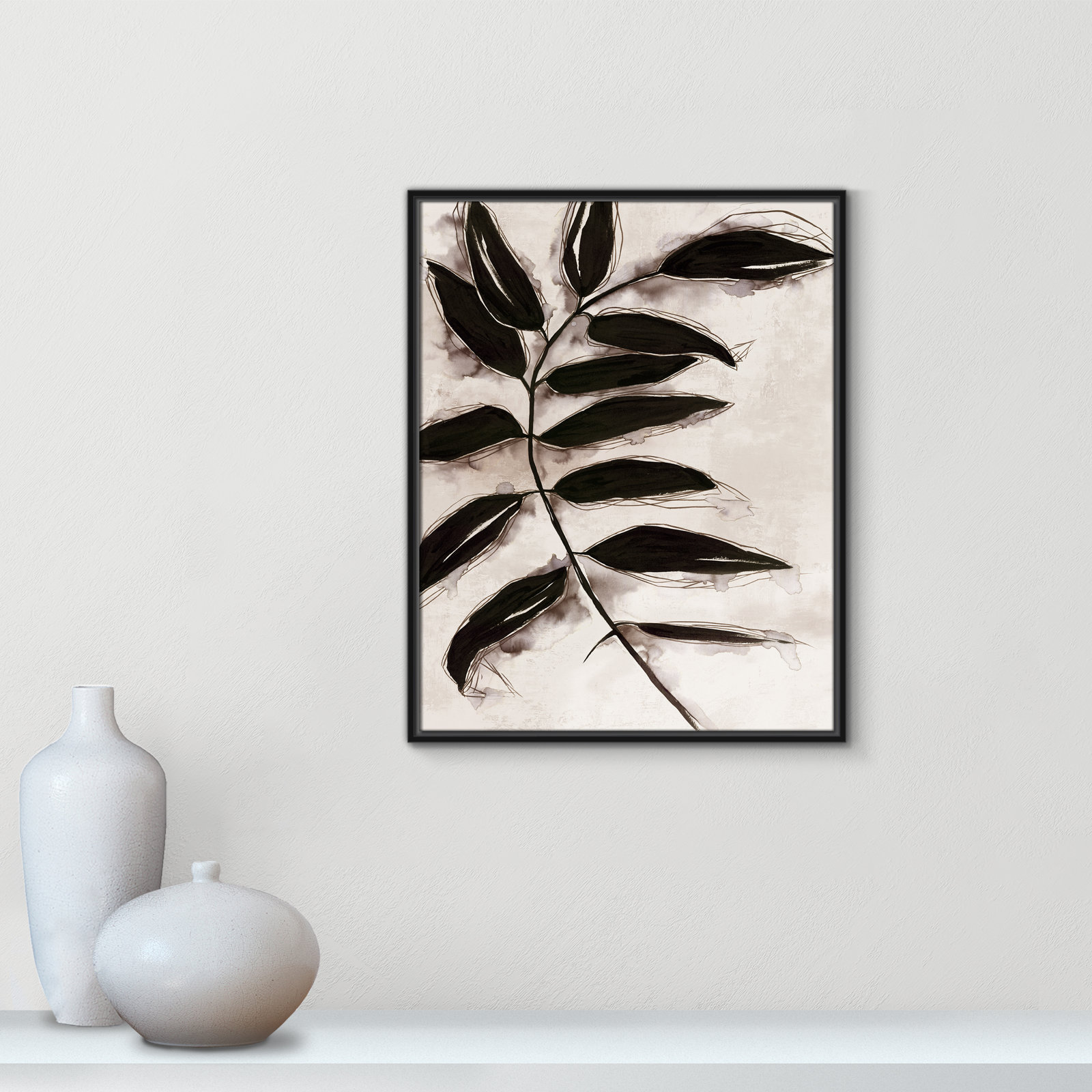 Leaves II by Eva Watts, Black Framed, 29.5" H x 23.5" W x 2" D