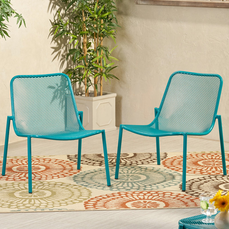 Chaises d'extérieur empilables, structure en fer, charmante assise en filet, l 26 po x P 22,28 po H 26 po, chaise moderne bleu sarcelle,