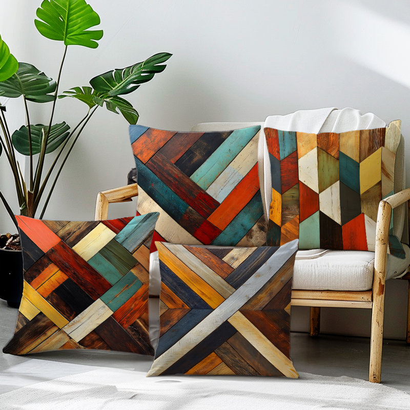 4 housses de coussin décoratives en bois 4 pièces
