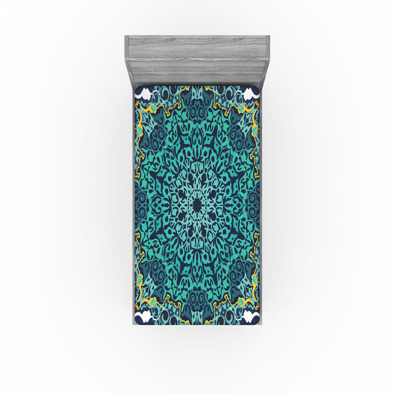 Drap-housse Ambesonne, paquet de 2, Drap-housse de taille simple, Turquoise / bleu foncé oriental