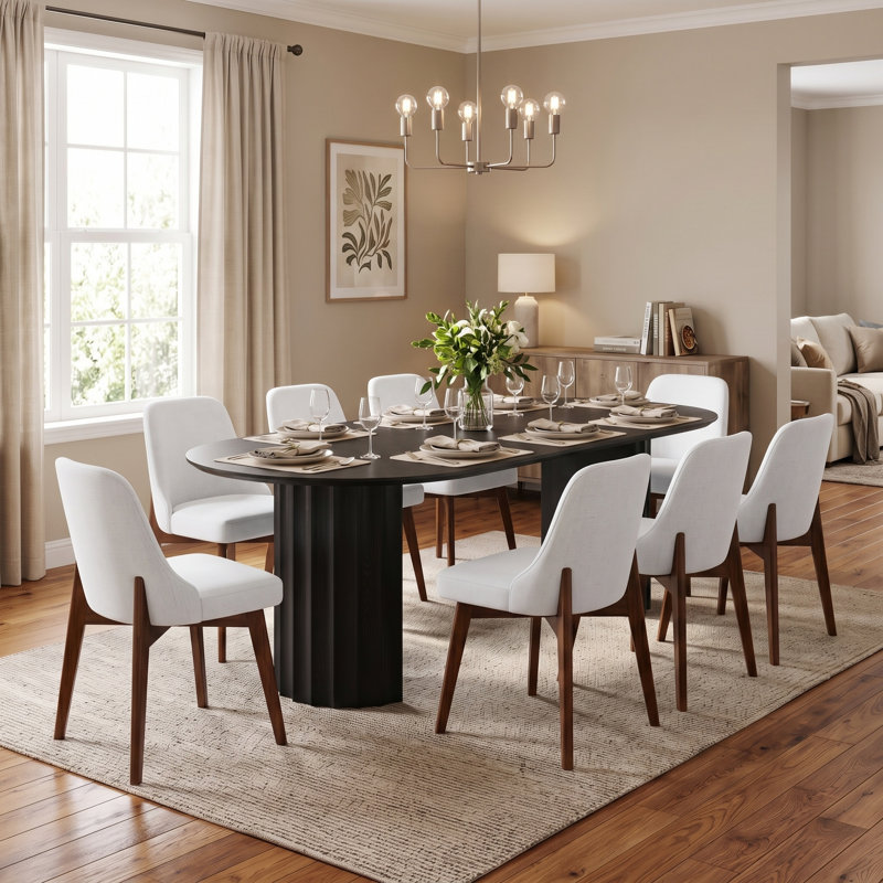 Tables de cuisine ovales noires de 79 po avec 8 chaises de salle à manger Fermin, 9 Pieces: Table, 8 Chairs