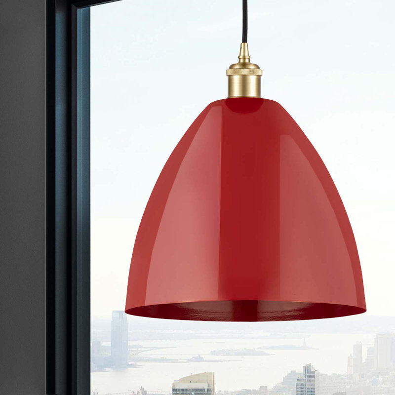 Luminaire suspendu conique 1 lumière, H 14,75 po x l 12 po x P 12 po, Rouge, Or satiné