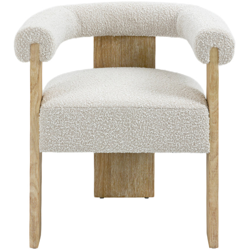 19.6'' H Upholstered Armchair, Cream Boucle Fabric, Natural