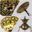 Lustre Tiffany vintage en vitrail à intensité variable, suspension inversée